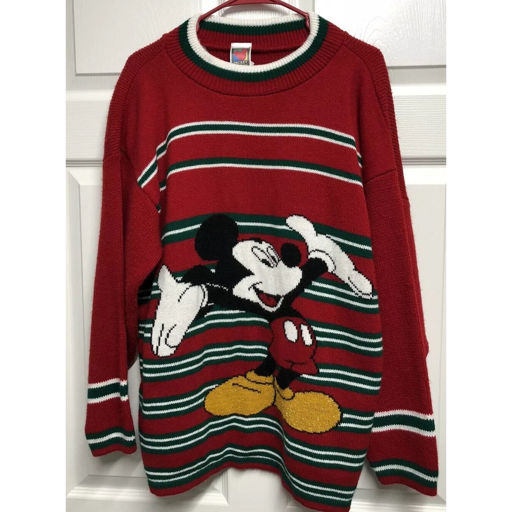 Vintage 80's Disney Mickey Mouse Ugly Christmas Knit Sweater Stripe Sweater A26